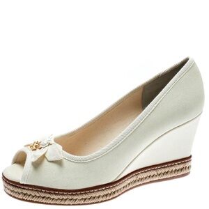 Tory Burch Ivory Jackie Canvas Espadrille Wedges - size 9.5
